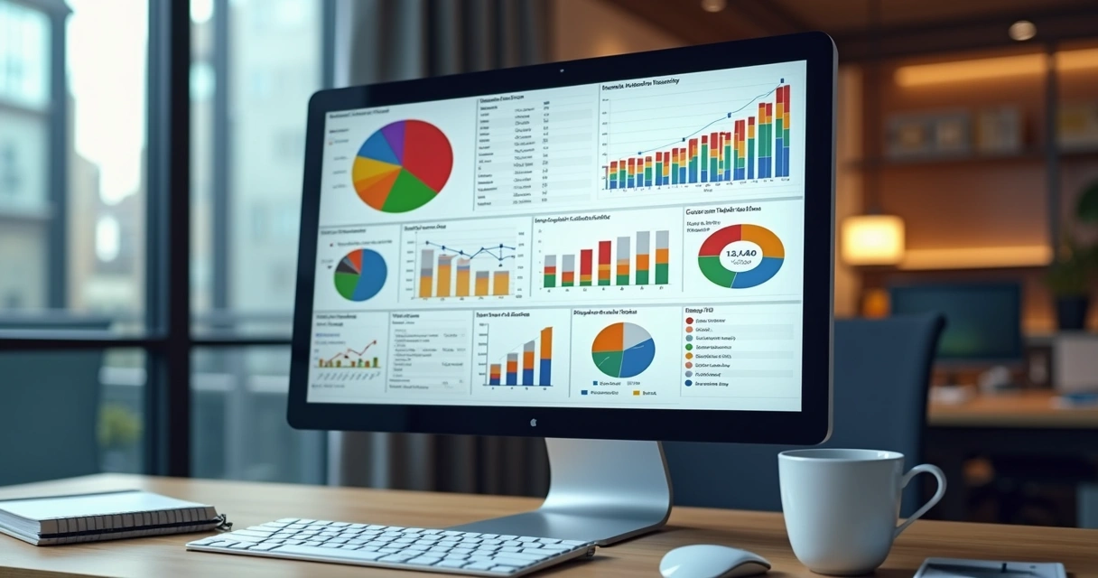 Análise detalhada de gráficos e dados em tela de computador com perfis de clientes segmentados por características demográficas e comportamentais