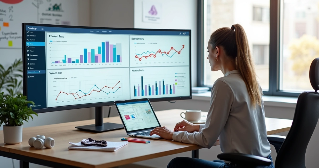 Profissional de social media gerenciando várias redes sociais no computador